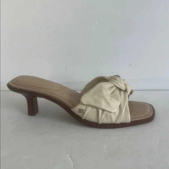 SAM EDELMAN Women's Darcie Ivory LEATHER Bow Kitten Heels Sandals Size 8.5 NWT - Picture 5 of 11